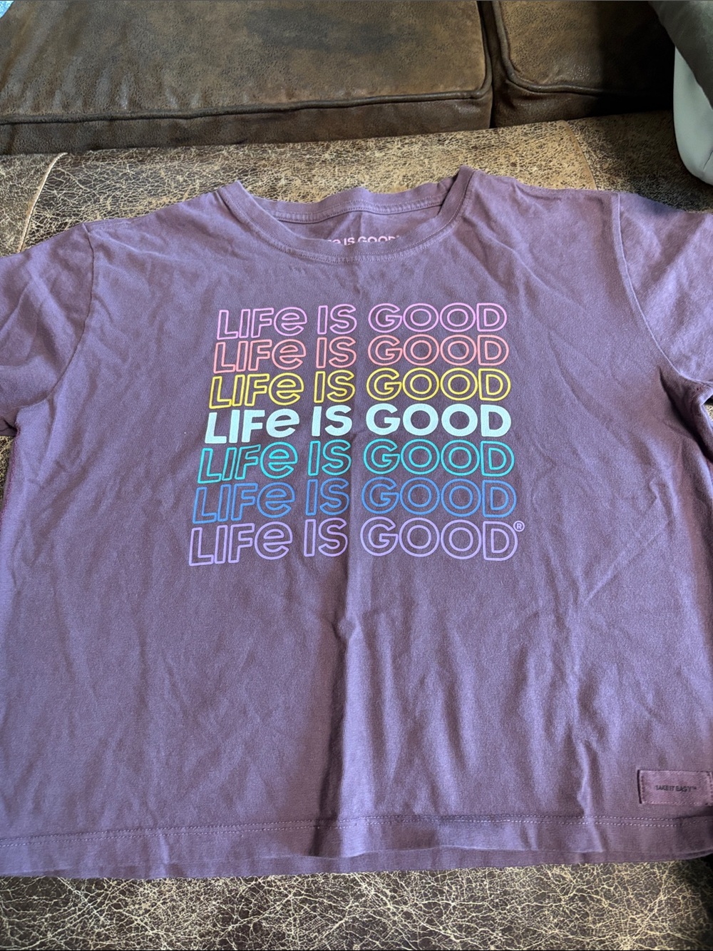Life Is Good Kids' Purple Tee with Rainbow Repeat Logo